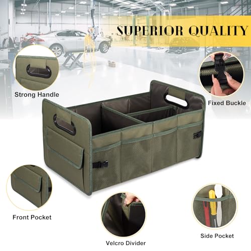 Car Trunk Organizer, Car Organizers and Storage Collapsible Multi Compartment Container Box, Adjustable Car Accessories for SUV Sedan Truck, Standard Size, Green - color: Green, size: Standard
