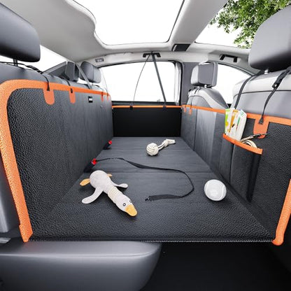 Back Seat Extender for Dogs, PU Leather Hard Bottom Dog Car Seat Cover for Back Seat, Waterproof, Scratch Proof and Anti Slip Dog Hammock for Cars and SUVs, Holds 400 lbs - size: Large