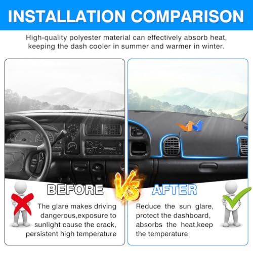 Autorder Gray Dashboard Cover Mat for Dodge Ram 1500 2500 3500 1998-2001 Accessories Dash Cover Upgrade Polyester Dash Mat Sunshade Glare UV Rays Protector - size: Gray 1998-2001 Dodge Ram