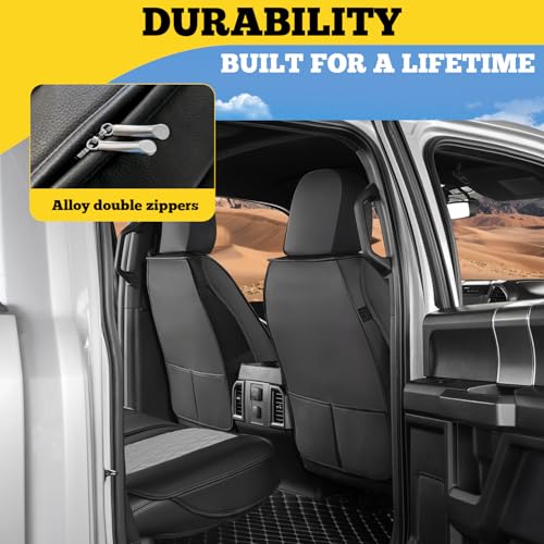 LINGVIDO Car Seat Covers Full Set (5 Seats) - Premium Perforated Nappa Leather, Waterproof Shield, Omni-Adapt Fit SUVs Sedans, Ultimate Family & Pet Protection - color: Black & Gray (B), size: Full Set (5 Seats)