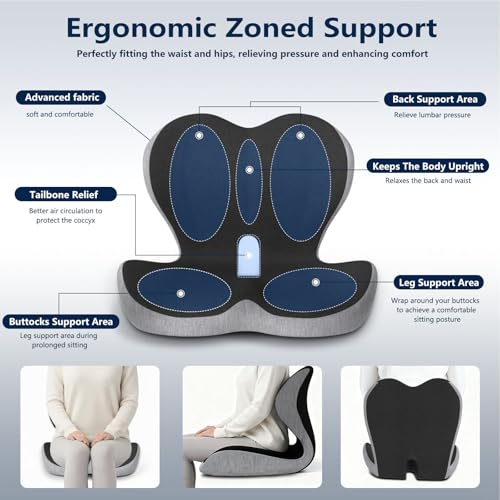 Car Seat Cushion for Long Driving, Office Chair Cushion, Truck Seat Cushion, Memory Foam Seat Cushion Increase Height by 3.94 Inch, Car Seat Cushion for Car, Sciatica & Tailbone Pain Relief