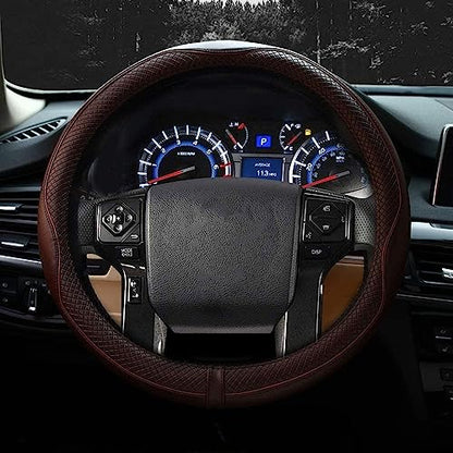 Valleycomfy Steering Wheel Covers Universal 15 inch - Genuine Leather, Breathable, Anti Slip & Odor Free (Coffee, M(14" 1/2-15" 1/4)) - color: Coffee, size: M(14"1/2-15"1/4)