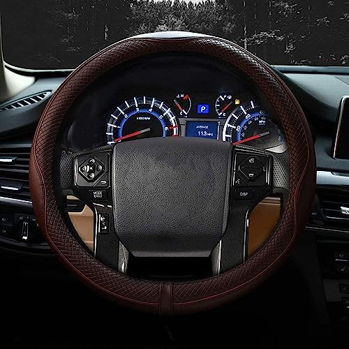 Valleycomfy Steering Wheel Covers Universal 15.75 inch - Genuine Leather, Breathable, Anti Slip & Odor Free (Coffee, L(15" 1/2-16")) - color: Coffee, size: L(15"1/2-16")