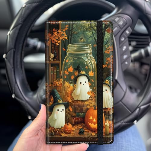 Car Registration and Insurance Holder for Women Men,Automobile License Document Card Holders Vehicle Glove Box Organizer Leather Accessories Driver Essential,Halloween Ghosts Pumpkins - color: Halloween Ghosts Pumpkins