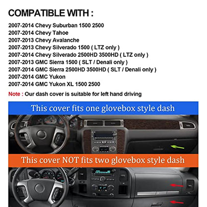 Dashboard Cover Dash Mat Compatible with 2007-2014 Chevy Chevrolet Tahoe Suburban,2007-13 Chevy Avalanche Silverado 1500 2500 3500 LTZ/GMC Sierra SLT Denali,2007-14 GMC Yukon XL (Gray) - color: Dark Gray