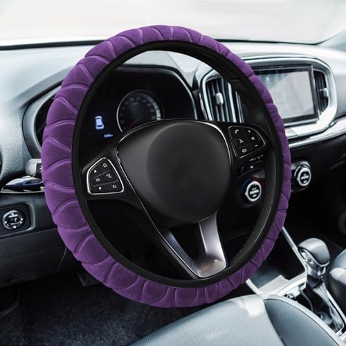 Fluffy Steering Wheel Cover, Car Wheel Cover, 15'' Soft Steering Wheel Protector, Elastic Long Microfiber Plush Steering Wheel Cover Interior Decoration Universal for Men Women Girls - color: Purple