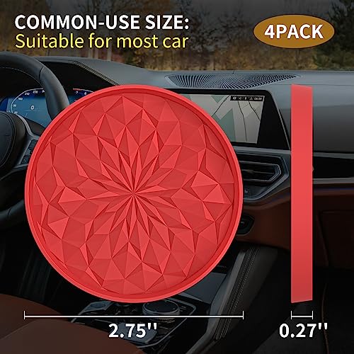 Car Coasters for Cup Holders [4 Pack] - 2.75In Silicone Auto Mug Mats - Universal Non-Slip Recessed Car Interior AccessoriesRed - color: 4 Pack-red