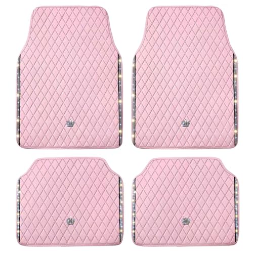 Universal Anti-Slip Car Mats, 4PCS Full Set Diamond Pattern PVC Floor Mats for SUV Sedan Truck, Waterproof All Weather Interior Accessories(Pink) - color: PINK