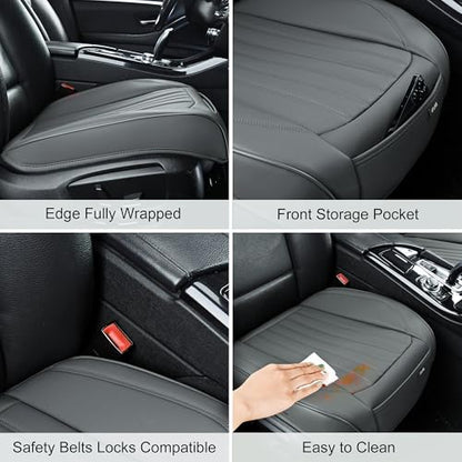 BWTJF Gray Car Seat Cover 2 Pack, Universal Leather Front Seat Covers Bottom Protector, Anti-Slip and Full Wrapping Edge Compatible with Most of Vehicles - SUVs/Sedans/Pickup Trucks - color: Gray, size: StyleA-Stripes