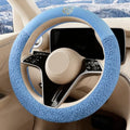 Blue Camellia Lambswool Steering Wheel Cover, for Universal Auto Steering Wheel 14.5-15 in, Lambswool Fabric, Anti-Slip, Soft Plush, Comforting and Luxurious, Embroidery Patterns, Soft Texture - color: Blue