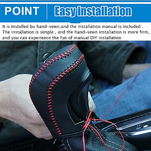 Genuine Leather Automatic at Gear Shift Knob Cover Protector Trim,the car Interior Accessories(Black Stitches)for CX-30(2020-2025) Mazda 3/Mazda 3 Hatchback(2019 2020 2021 2022 2023 2024 2025) CX-50 - color: Black Stitches, size: Mazda 3(2019-2025)/CX-30(