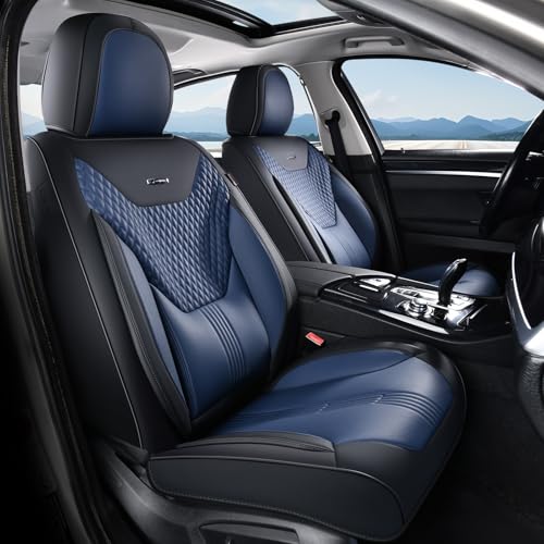 Coverado Car Seat Covers with Lumbar Support, Front Covers for Cars, Universal Automotive Seat Cover, Waterproof, Leather Car Seat Cushion, Interior Seat Protectors for Most Cars - color: Black-Blue, size: Front Pair