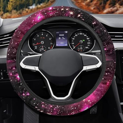 AFPANQZ Anti-Slip Steering Wheel Cover for Women Universal Fit 14 to 15 inch, Car SUV Sedans Accessories Neoprene Steering Wheel Protection Sweat Absorption Nebula Galaxy Pink Blue - color: Galaxy pink