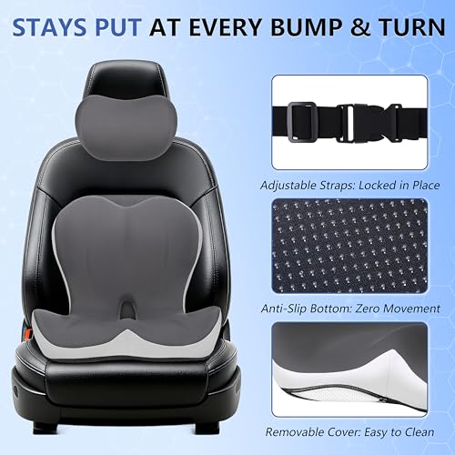 Truck Seat Cushion and Headrest 2-in-1 Set for Truck Driver, Lumbar Support Car Cushions for Long Haul Driving, Memory Foam for Semi Truck & Big Rig, Ergonomic Relief for Back & Sciatic Pain