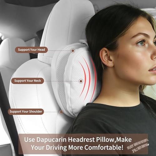 Car Headrest Pillow for Driving, Dual-Sided Leather Design Neck Pillow, Breathable Softness Neck Support, Universal Fit Head Rest Travel Pillow, White, 1 Pack - color: Tesla White
