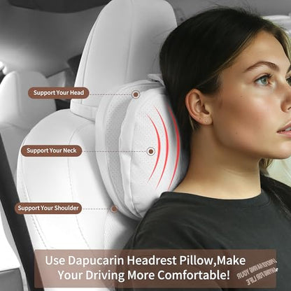 Car Headrest Pillow for Driving, Dual-Sided Leather Design Neck Pillow, Breathable Softness Neck Support, Universal Fit Head Rest Travel Pillow, White, 1 Pack - color: Tesla White