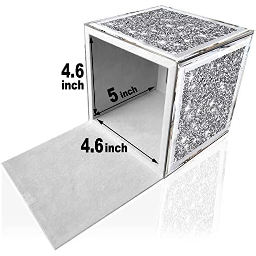 Wocred Square Mirrored Tissue Box Cover,Crystal Crushed Diamond Tissue Box,Silver Luxury Tissue Holders for Either Tissues in a Bathroom or Napkins on a Table.(5.5”x5.5”x5.5”) - color: Silver Diamond