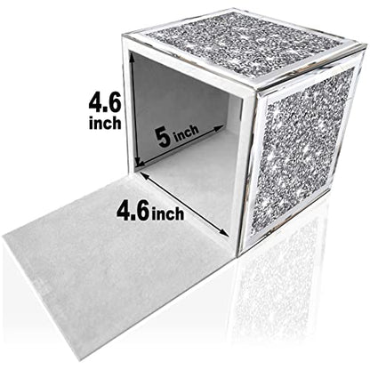 Wocred Square Mirrored Tissue Box Cover,Crystal Crushed Diamond Tissue Box,Silver Luxury Tissue Holders for Either Tissues in a Bathroom or Napkins on a Table.(5.5”x5.5”x5.5”) - color: Silver Diamond
