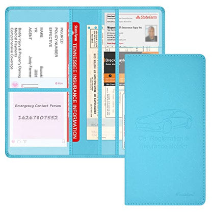 Car Insurance and Registration Holder, 9.5 x 5 Inch PU Leather Vehicle Glove Box Organizer Wallet Case for Insurance Card, Driver License, Paperwork - Mint Green - color: MintGreen