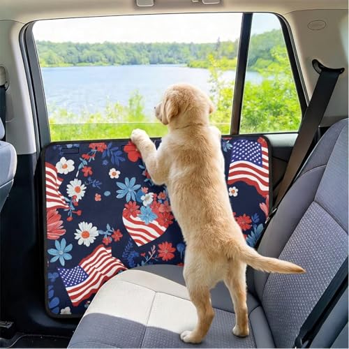 Flower American Flag Car Door Protector for Dogs Dog Scratch Door Protector 250 Anniversary 4th of July Door Panel Covers 2 Pack Pet Window Guard for Vehicle Truck SUV - color: Flower American Flag