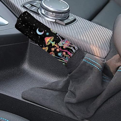 Skull Mushroom Moon Print Gear Shift Knob Cover Set with Handbrake Cover, Stretchy Universal Car Accessory