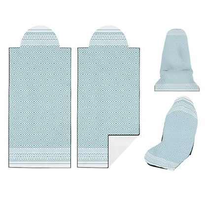 2 Pack Car Seat Towel Covers, Sweat Protector for Front Seats, Premium Thickened Microfiber with Boho Geometric, Breathable & Quick Dry, Slip-on Headrest Pocket for Gym, Beach, Running (Light Blue) - color: Light blue