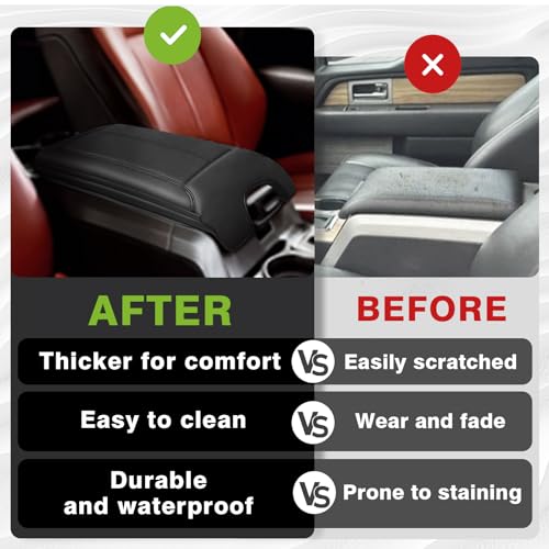 Center Console Armrest Cover Fit for Ford F-150 F150 2009-2014 Accessories, Comfort Armrest Pad Console Lid Cushion Vegan Leather 1-Inch Extra Thick(Bucket Seat ONLY) - size: 2) 09-14 |F150| Bucket Seat, +Thick