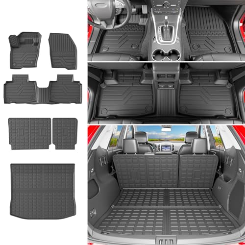 powoq Floor Mats Compatible with 2015-2024 Ford Edge Cargo Liner Backrest Mat Trunk Mat TPE (Only Fit 5-Seater) Replacement for 2015-2024 Ford Edge Accessories (Trunk Mat+Backrest Mat+Floor Mats) - size: Compatible with Ford Edge | 2015-2024