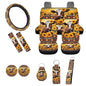 Sunflower Cow Car Seat Covers Full Set 11pcs Cow Car Accessories with Cow Auto Steering Wheel Cover Seatbelt Pads Keychain Cup Holder Pads for Most Vehicle - color: Aztec Sunflower Cow