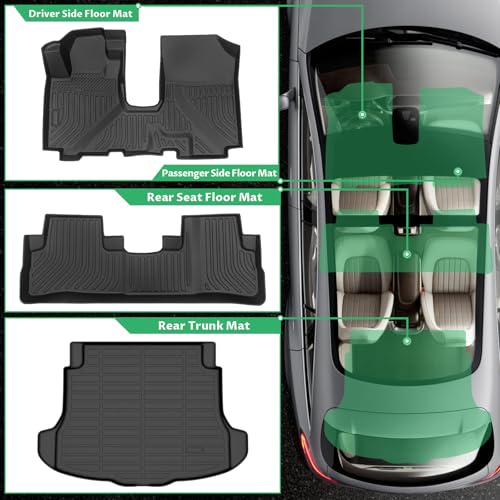 Floor Mats & Cargo Liner for Honda CRV 2007 2008 2009 2010 2011, Custom Fit TPE Waterproof Anti-Slip 1st & 2nd Row & Trunk Liner Mats Accessories for Honda CR-V 2011