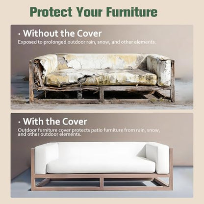 Waterproof Outdoor Sofa Cover, 2-Seater Heavy Duty Patio Loveseat Covers, 62" W x 38" D x 35" H, All-Weather Protective Furniture Cover Black & Green