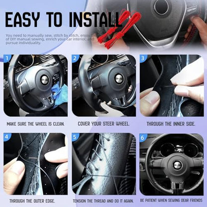 Car Steering Wheel Cover Universal Fit Round Stitch Steering Wheel Wrap Thin PU Leather Steering Wheel Cover Sewn on 15" Car Wheel (Coffee) - color: Coffee1