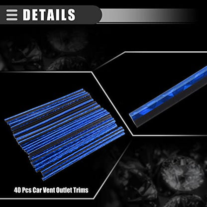Motoforti Universal Car Vent Outlet Trims, Car Interior Accessories, Air Conditioner Vent Outlet Trim Decoration Strip, PVC, Blue, 40 Pcs