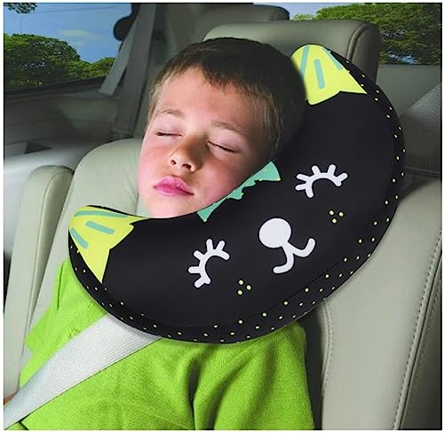 Kids Car Seat Travel Neck Pillow Soft Neck Support Cushion Car Seat Belt Cover Cushion Pillow Car Seatbelt Shoulder Pad Head Neck Support Pillow Seat Strap Pillow for Car Airplane Pushchair Travel - color: Black