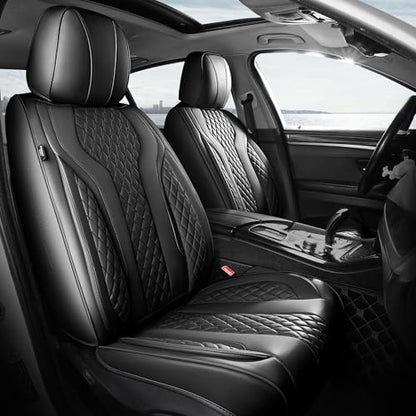 Leather Car Seat Covers Full Set, Breathable Faux Leather Seat Covers for Cars SUV Sedan Waterproof Black - color: Black