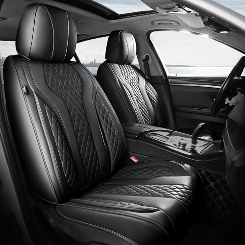Leather Car Seat Covers Full Set, Breathable Faux Leather Seat Covers for Cars SUV Sedan Waterproof Black - color: Black