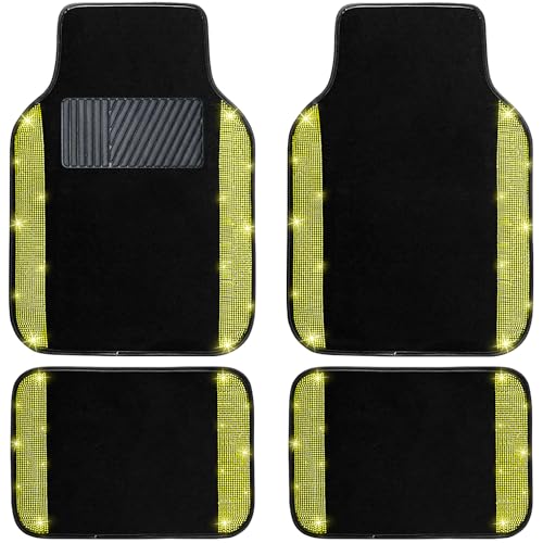 NBTEPEM Bling Car Floor Mats Full Set, Universal Fit Most Cars,SUV, Trucks, 4 pcs Sparkle Glitter Diamond Carpet for Women Girls with Anti-Slip Pad (Yellow Diamond) - color: Yellow Diamond, size: Car Floor Mats (4 Pieces)