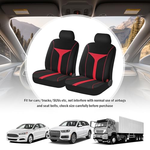 4PCS Car Seat Covers Full Set,Breathable Front Seat Covers for Cars for Reducing Back Sweating & Protection,Stylish Car Cover Seats with Reddish Line Cars Interior Accessories (Red)