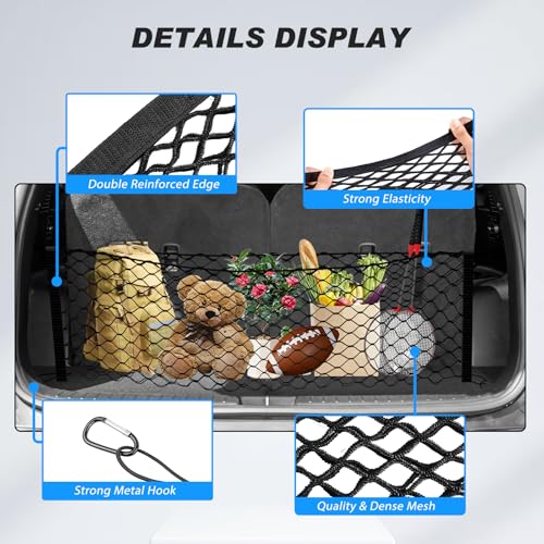 Envelope Style Cargo Net for Toyota RAV4 2013 2014 2015 2016 2017 2018, Elastic Rear Trunk Mesh Cargo Net for RAV4 Double Layer Nylon Mesh Storage Netting Organizer with Metal Hooks - size: Toyota RAV4