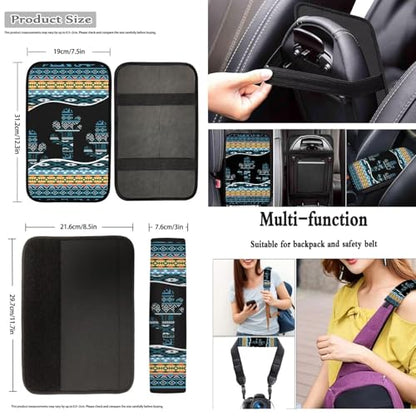 Dreaweet Car Seat Covers Full Set with Steering Wheel Cover Armrest Pad Covers Seat Belt Pads Cup Holders Handbrake Cover Set of 12 Aztec Cactus Car Accessories Interior Universal for SUV Trucks Sedan - color: Aztec Cactus