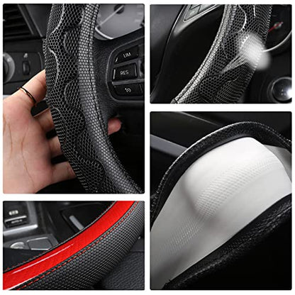 GIANT PANDA Steering Wheel Cover for Dodge Ram 1500 - Car Steering Wheel Covers for Dodge Ram 2500 3500 15.5-16 inch - Red - color: B-Black+Red