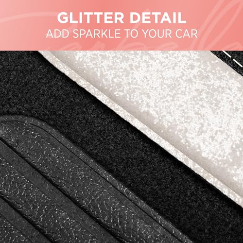 Carbella Glitter Bling Car Mats 4-Piece Set, Two-Tone Shiny Carpet Car Floor Mats, Stain-Resistant Floor Mats for Cars for Women, Universal Car Mat Set, Automotive Floor Mats - White Pearl
