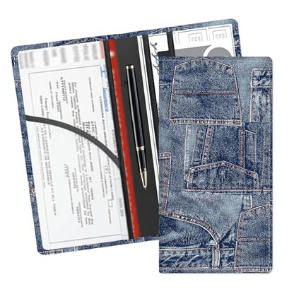 Leather Car Registration and Insurance Card Holder, Cute Car Accessories Vehicle Glove Box Car Organizer for Documents, Cards, License Cute Denim Pattern - color: Cute Denim Pattern