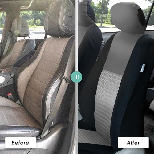 FH Group Car Seat Covers Trendy Elegance Three Row Car Seat Covers Set, Airbag Compatible and Split Ready, 7 Seater Covers-Universal Fit for Cars, Trucks & SUVs Gray/Black