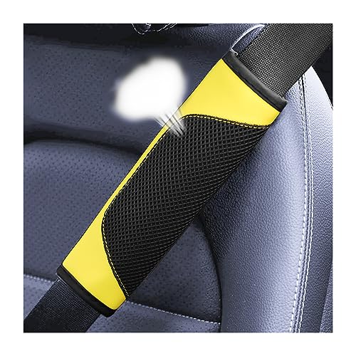 BESULEN Car Seat Belt Pads Cover, 2 Pack Leather Mesh Universal Seatbelt Shoulder Strap Protector, Soft Harness Pad Safety Belt Cover for Comfortable Driving, Car Interior Accessories (Yellow) - color: Yellow