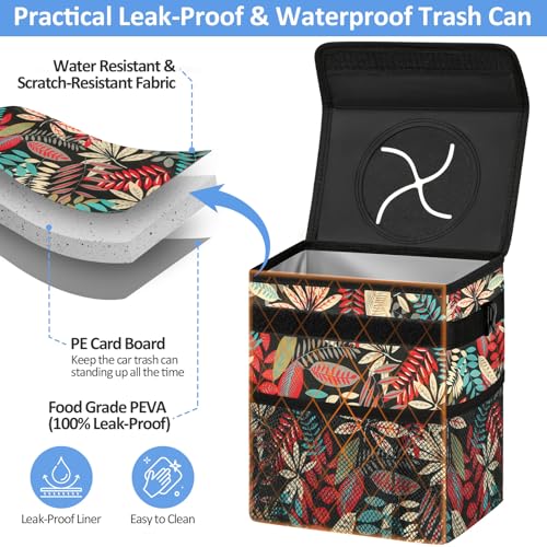 ELONGRIVER Car Trash Can Bin for Back Seat Leak Proof, Cute Car Trash Bag Hanging, Vehicle Trash Can for SUV Truck Van, Automotive Garbage Cans Front Seat Red Leaves, 2 Gallons - color: Red Leaves, size: 2 Gallons