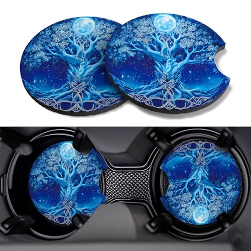 Car Cup Coasters,2 Pack Car Coaster,2.75inch Anti Slip and Absorbent Cars Coasters for Cup Holders,Car Accessories for Women,Cute Decor for Women (Blue Fantasy Tree) - color: Blue Fantasy Tree