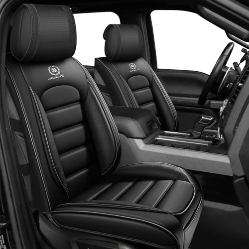 Full Set Car Seat Covers for GMC Sierra 1500/2500/3500 Denali SLT AT4 AT4X Base Seat Covers 2008-2026, Waterproof Premium Nappa Leather Seat Protectors(Standard 5 Seats/Black) - color: Black, size: Standard 5 Seats