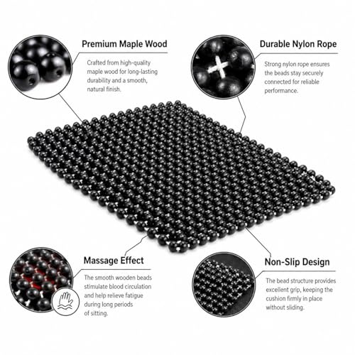 HJJKKH Natural Wood Beaded Seat Mat, Summer Office Chair Seat Cushion 17" x 17", Cooling Breathable Car Seat Cover Cushion for Vehicle Supplies Home Sofa Pads - color: Black