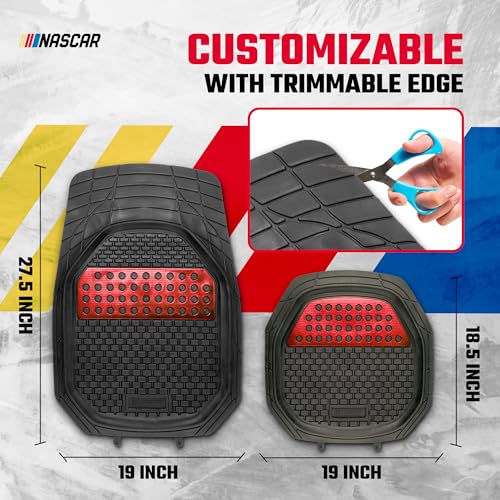 NASCAR Elite Car Floor Mats – 4-Piece Set | Heavy Duty All-Weather Rubber | Universal Trim-to-Fit for Cars, Trucks, & SUVs | Traps Dirt, Snow & Water | Red & Black Floor Mats
